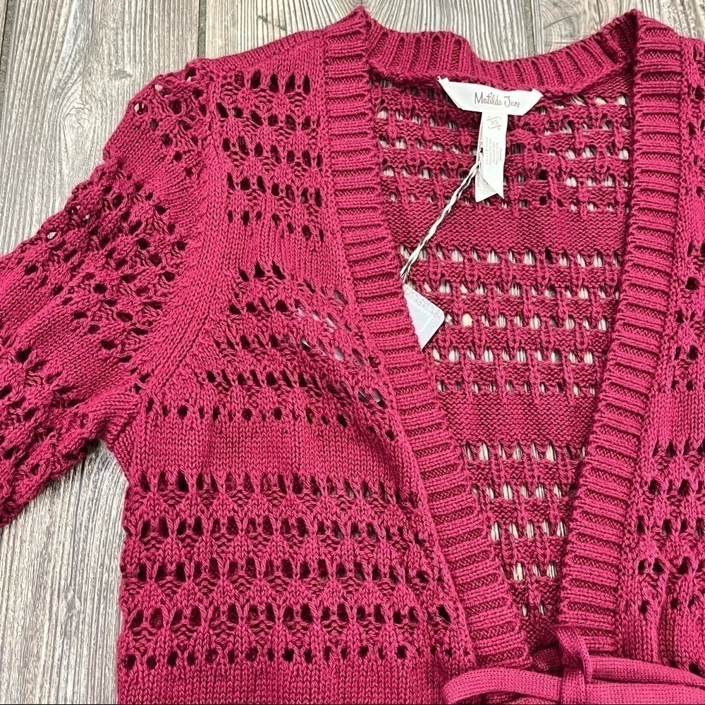 MATILDA Jane A Stitch In Time Cardigan Sweater XS NWT Burgundy Wine Red - Picture 5 of 10